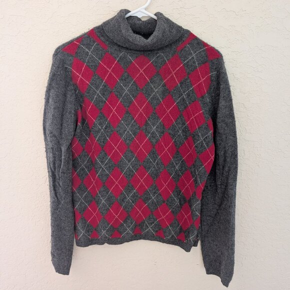 Apt. 9 100% Cashmere Argyle Turtleneck Grandpa Sweater Size L - Picture 1 of 4